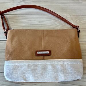 Tignanello Leather Color-Block Crossbody in Cream and Tan